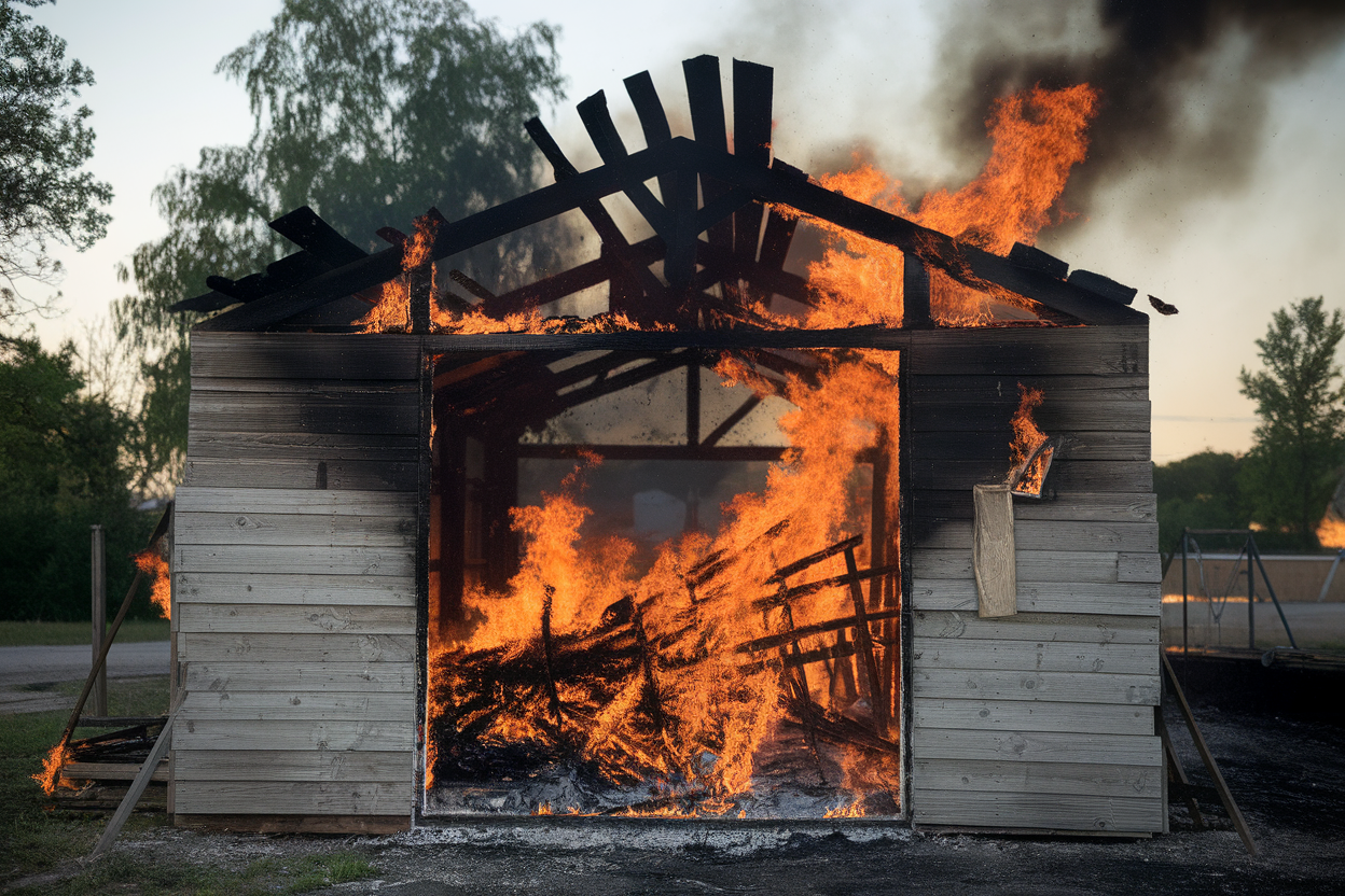 Pourquoi les incendies de stockage agricole sont difficiles à éteindre: Un bâtiment de stockage n'est pas un simple contenant. C'est un espace où l'air circule, où les matériaux s'empilent, et où la chaleur peut se concentrer. Quand le feu prend, l'architecture du lieu, c - illustration